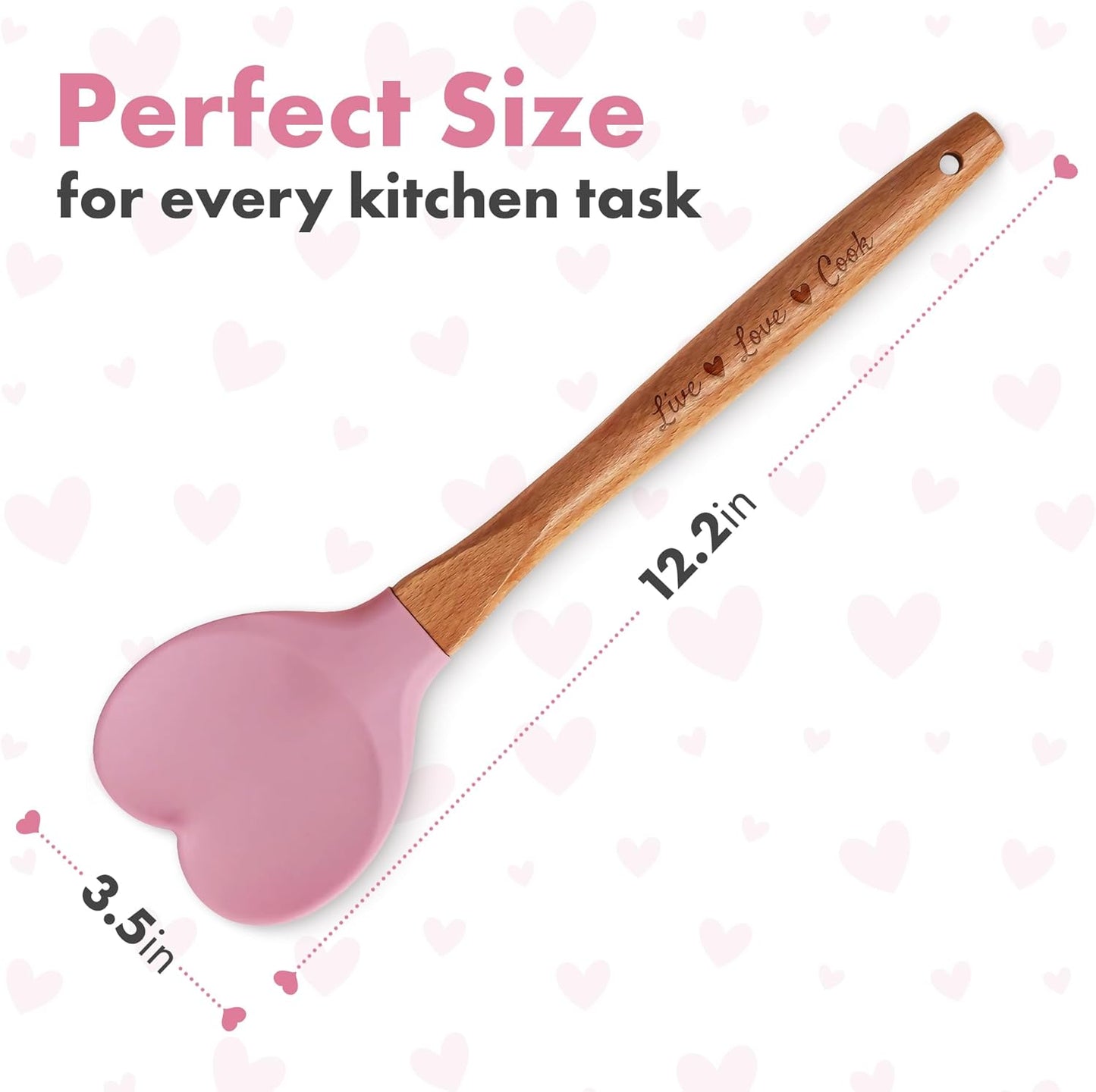 Cuchara bambú forma corazón mango grabado orificio colgar