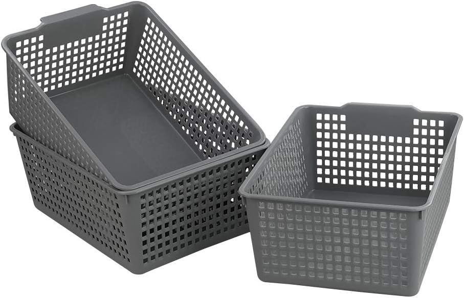 3 Pzas Cesta Almacenamiento Plástico Multiusos Gris