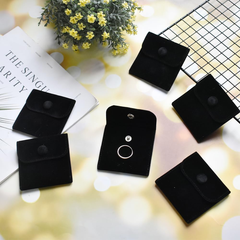 20 Bolsas Joyería Terciopelo con Botón Negro