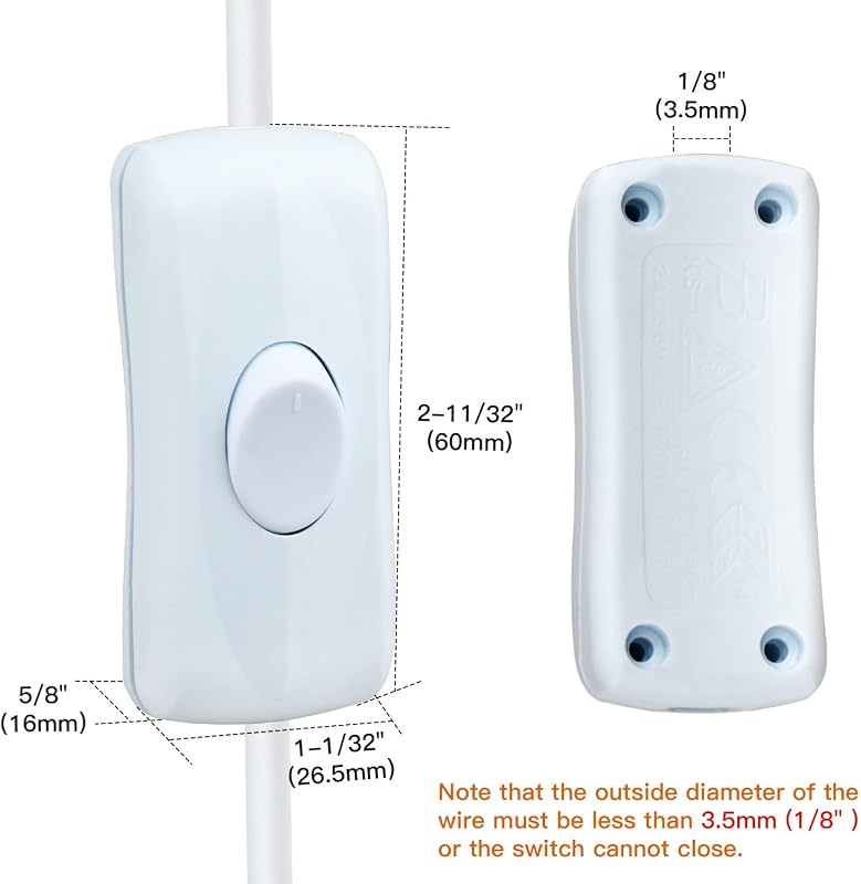 2 Pzas Interruptor Blanco 2A 250V para Lámpara y Electrodoméstico