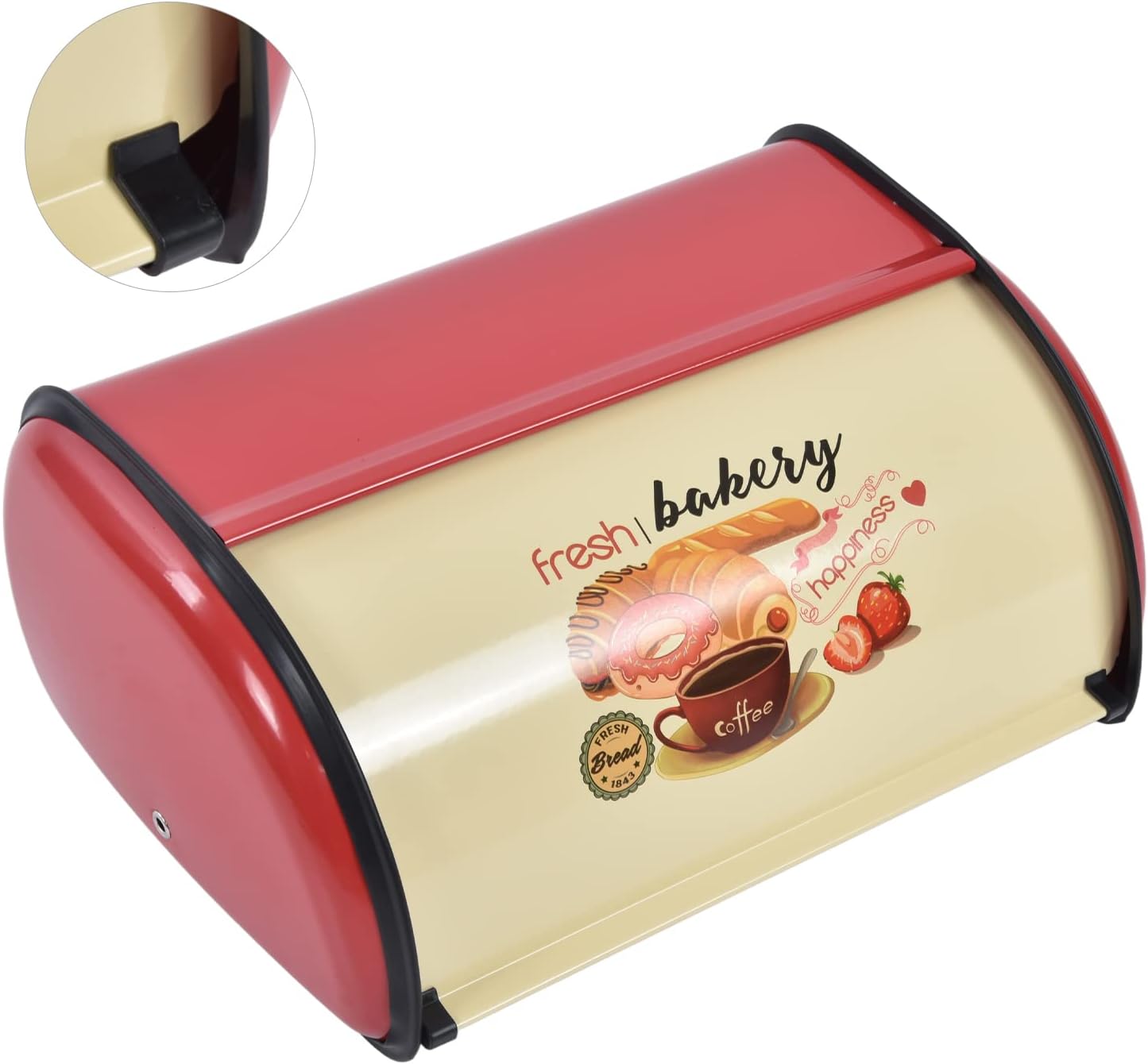 Caja pan metal encimera cocina con tapa enrollable rojo
