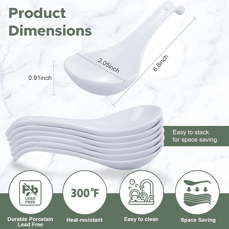 Set 6 Cucharas Cerámica China Antideslizante para Ramen Pho