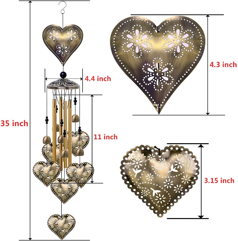 Campanillas viento forma corazón 4 tubos 6 campanas 7 corazones