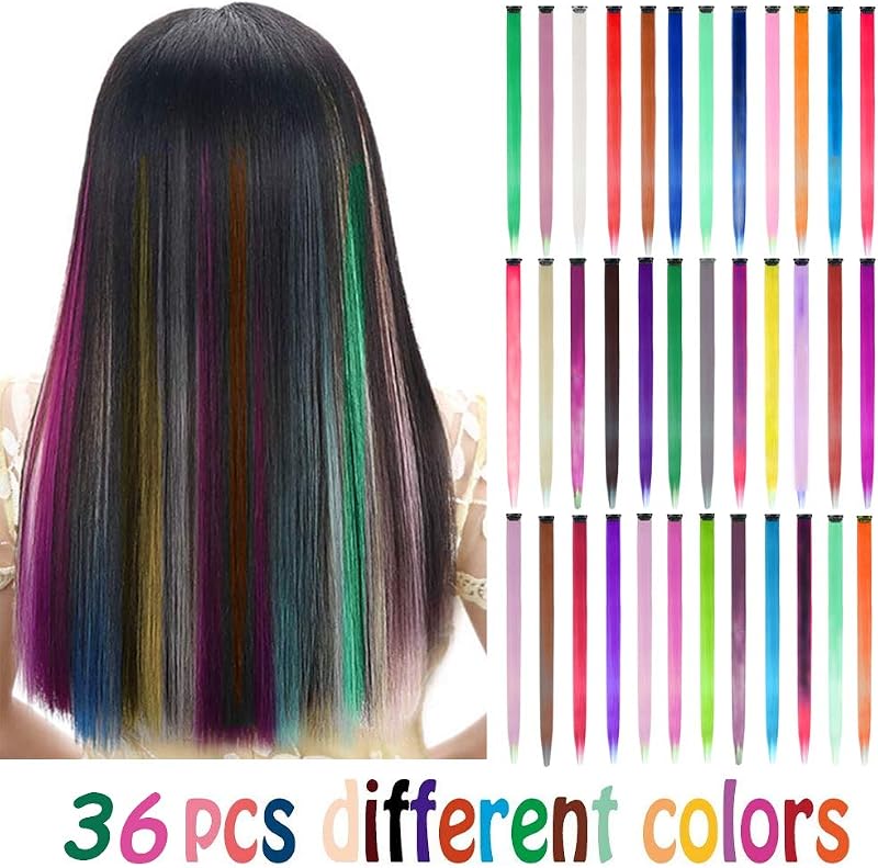 36 Pzas Extensiones Cabello con Clip 22pulg Multicolores