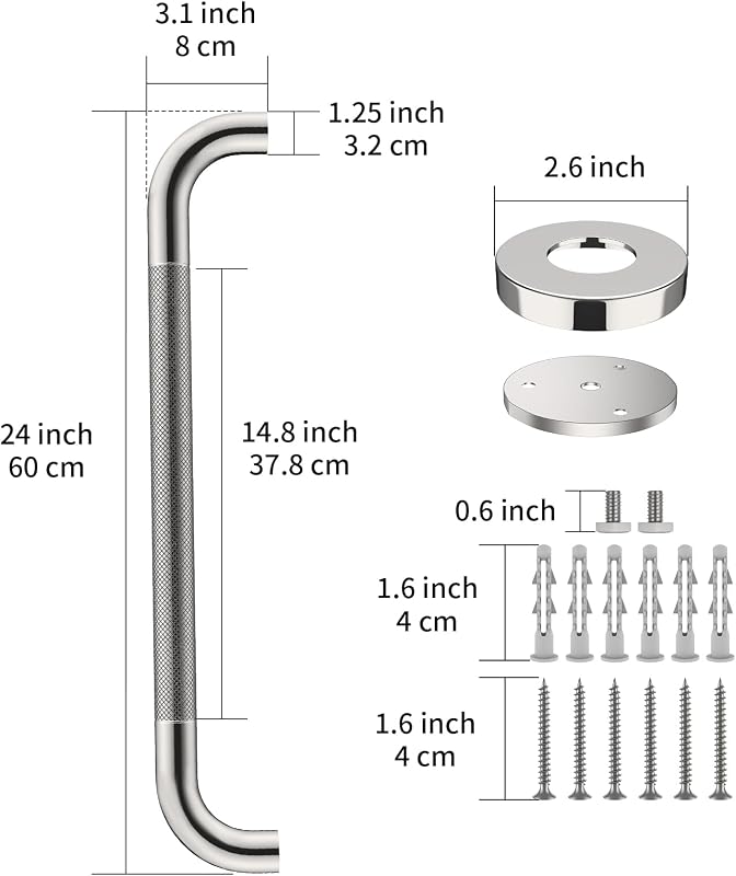 2 Manijas antiderrap regadera 24" acero inox