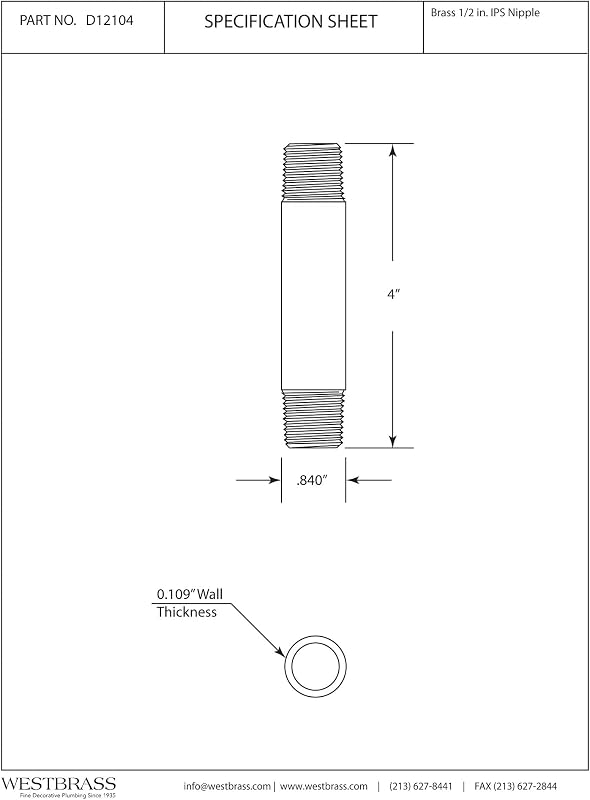 Boquilla tubo latón IPS ½x4 pulg cromo pack 25