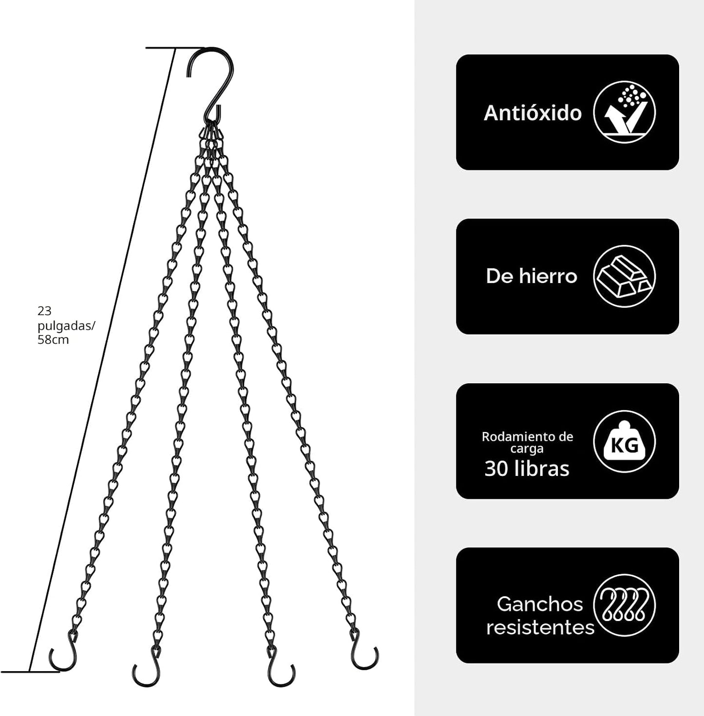3 Cadenas 23pulg con ganchos para macetas colgantes