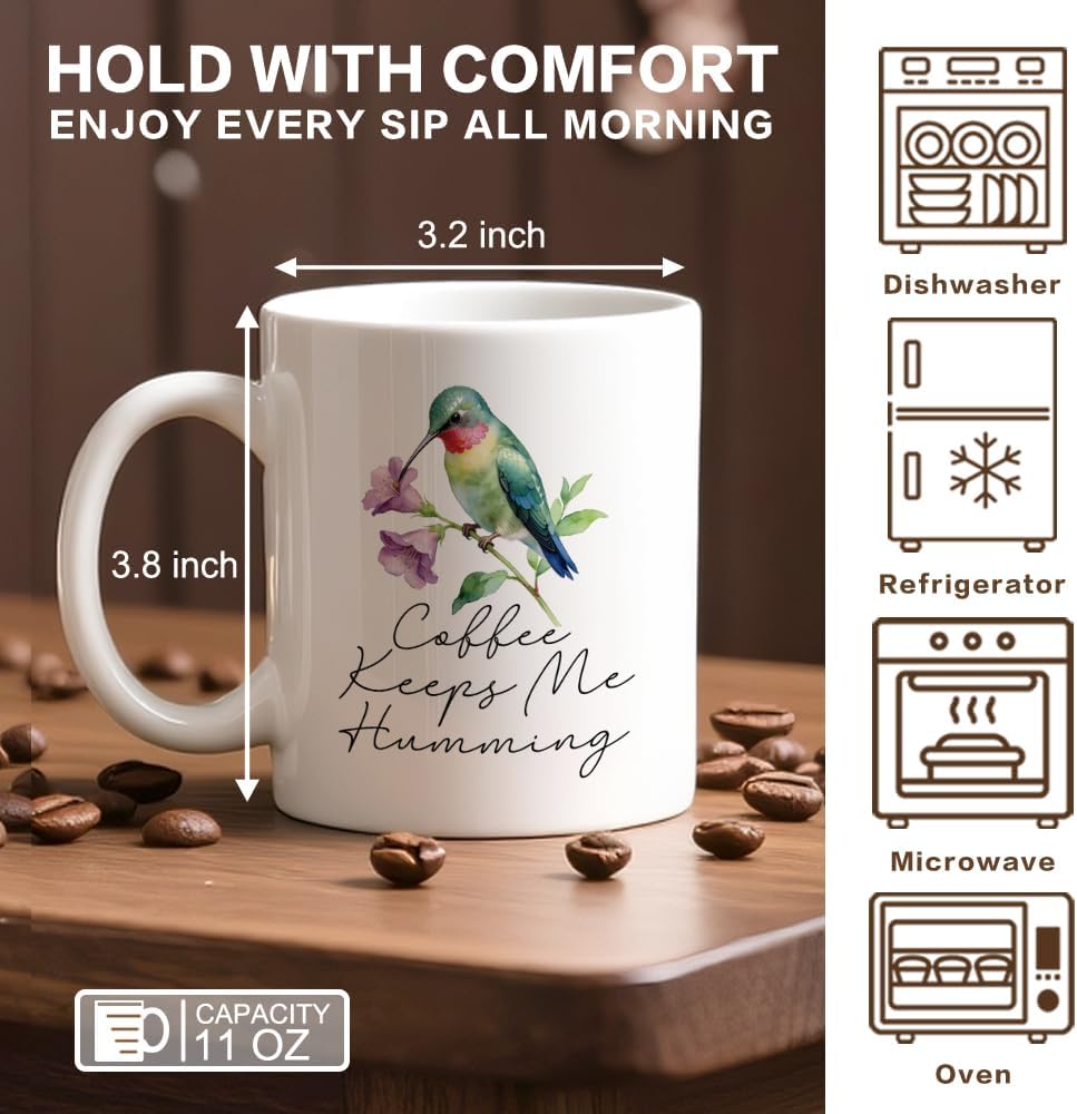 Taza café con flores colibrí acuarela regalo cumpleaños