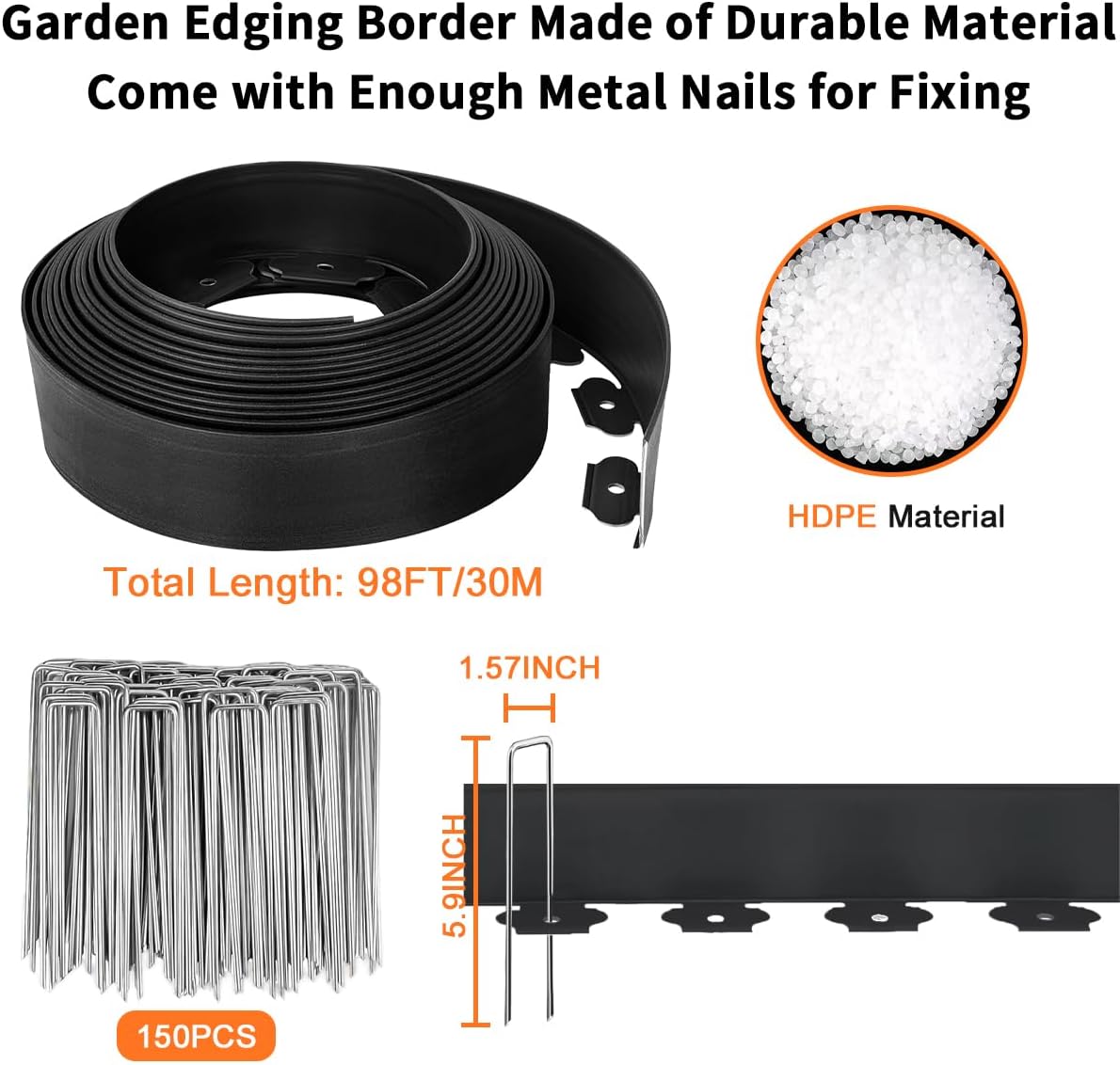 Borde jardín 3pulg x98ft kit flexible 150 púas plástico