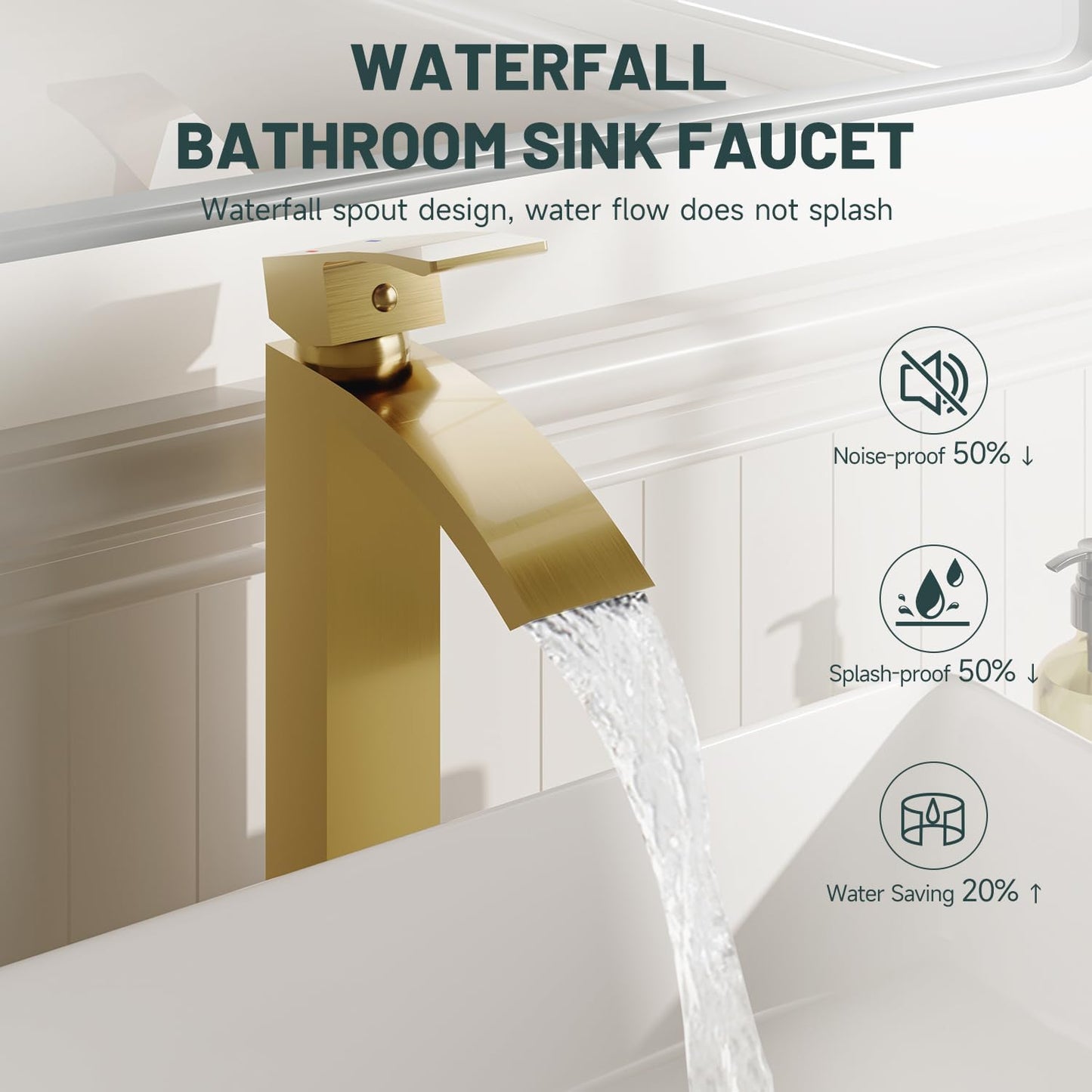 Grifo lavabo vaso oro cepillado estilo cascada una manija