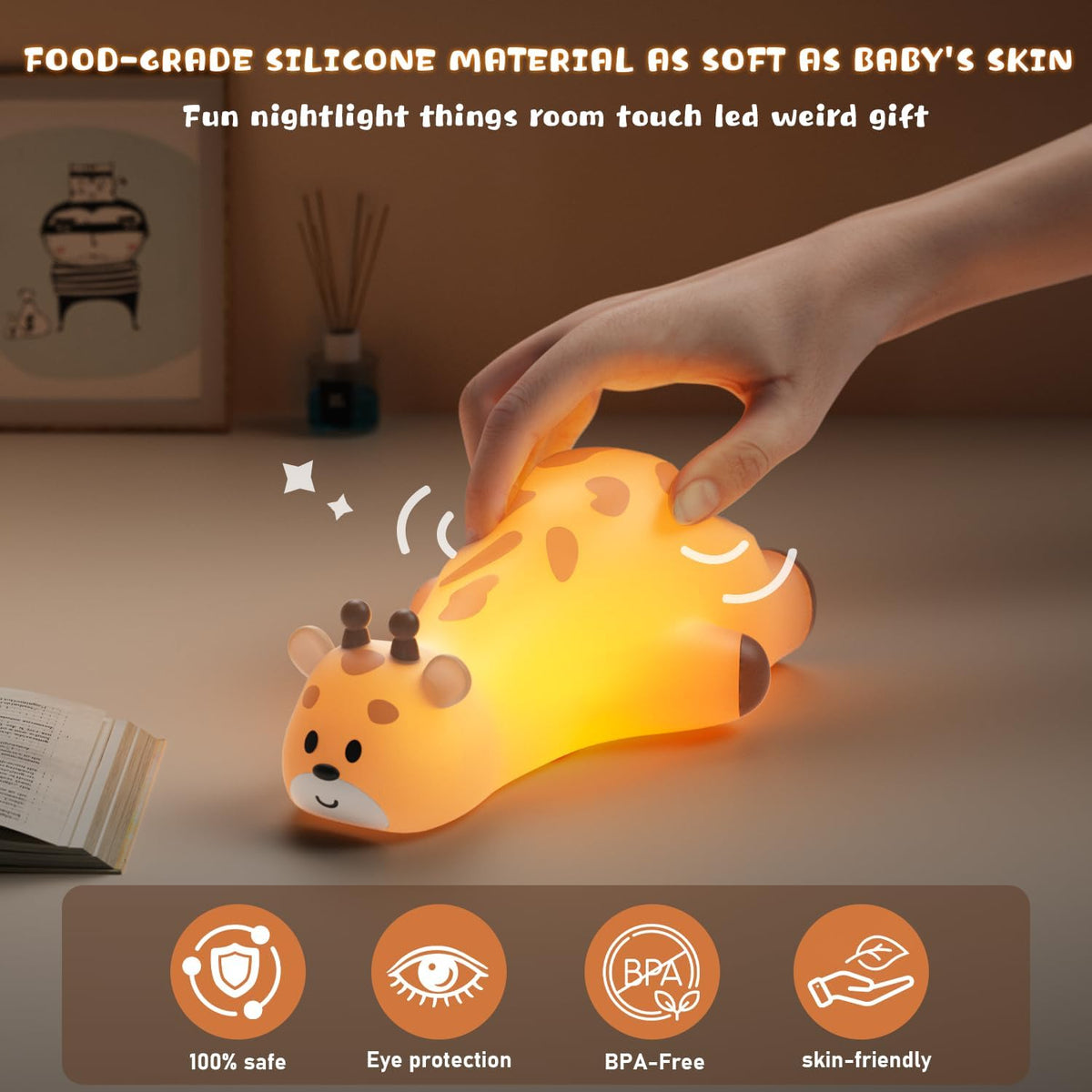 Luz nocturna jirafa para niños con control táctil recargable