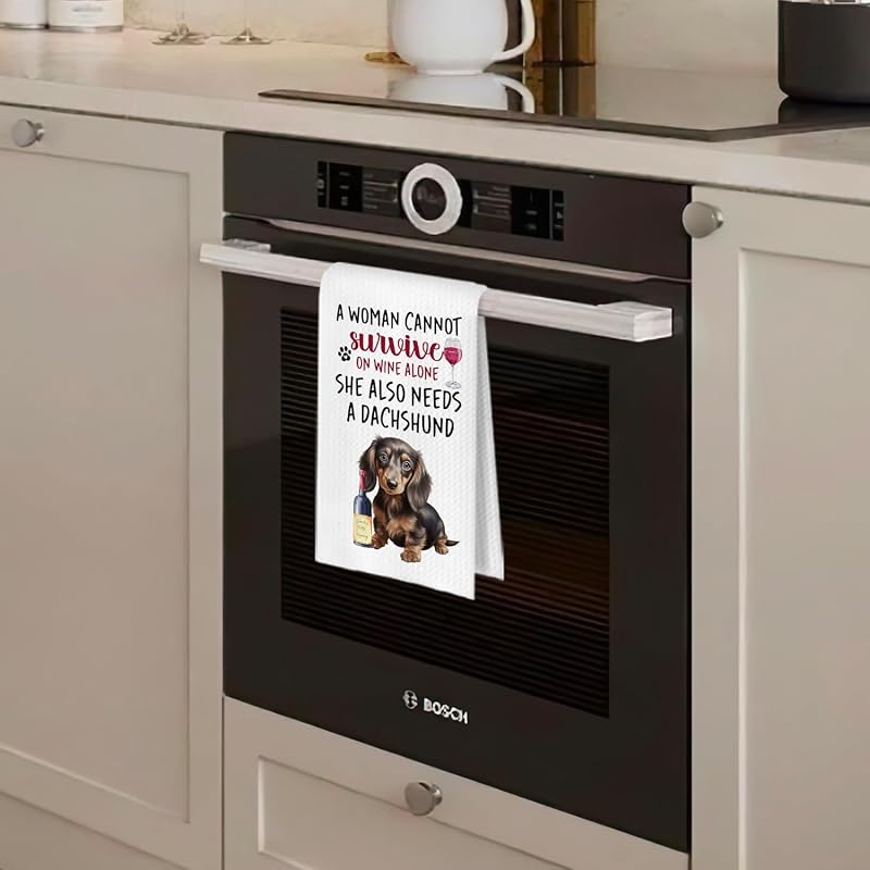 Toallas cocina diseño perro salchicha regalo vino té