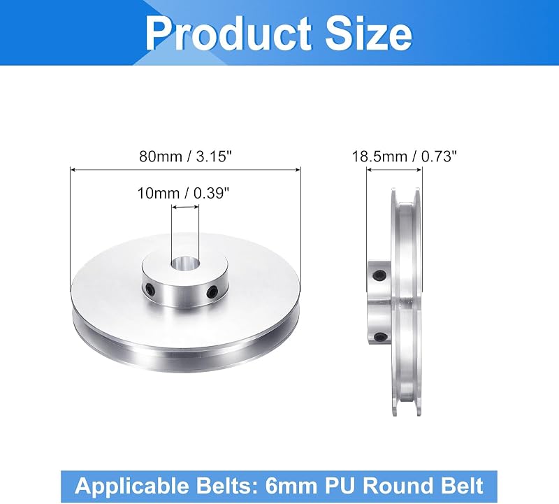 2 Pzas Polea Correa Aluminio 10mm 80mm Hexagonal PU