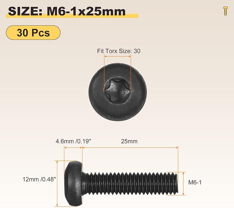 Tornillos Torx seguridad M6 acero carbono 30uds carpintería