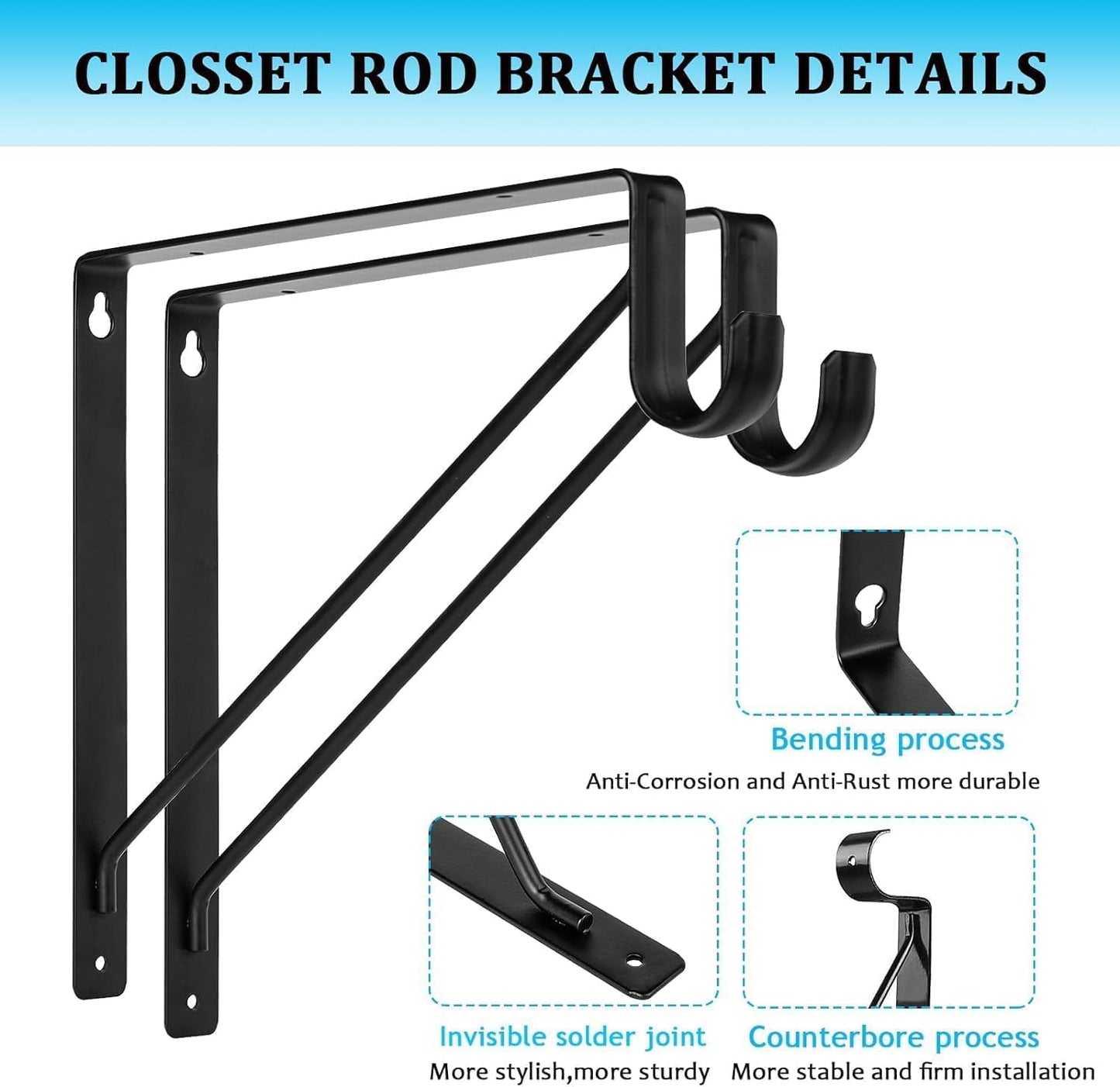 10 Pzas Soporte Barra Closet 11x11pulg 136kg con Ganchos