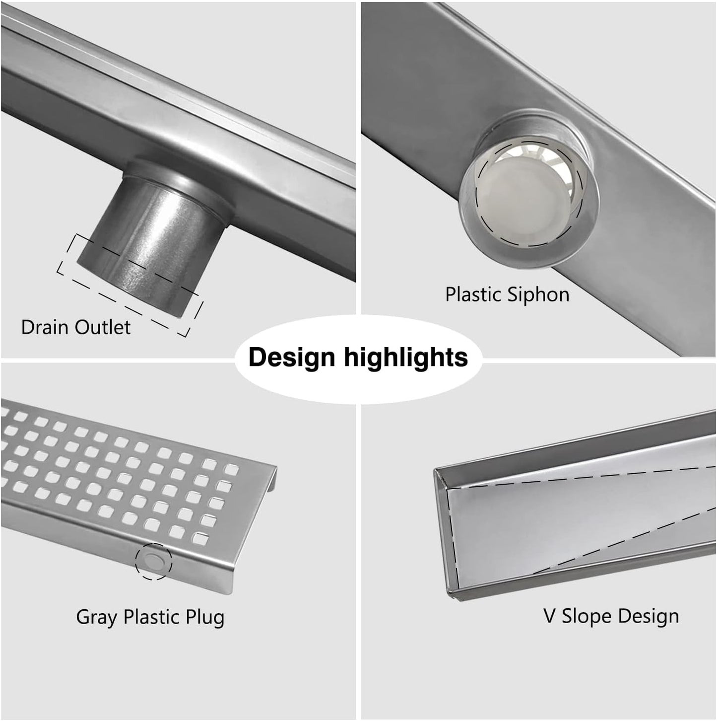 Drenaje ducha lineal acero inox cepillado 18pulg