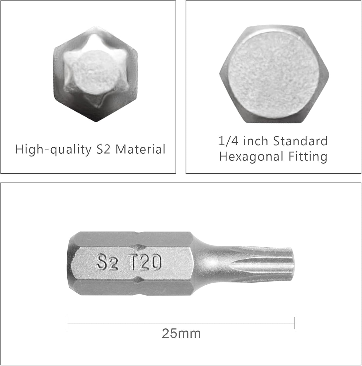 Set 20 Brocas Torx T20 Acero Aleación S2 1pulg Vástago Hexagonal