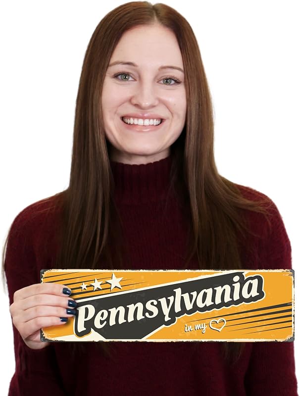 Letrero metal vintage Pennsylvania 4x14pulg In My Heart aluminio