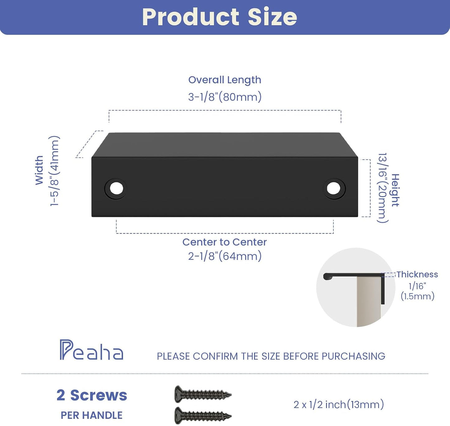 30 Tiradores puerta cocina 2.5pulg aluminio negro