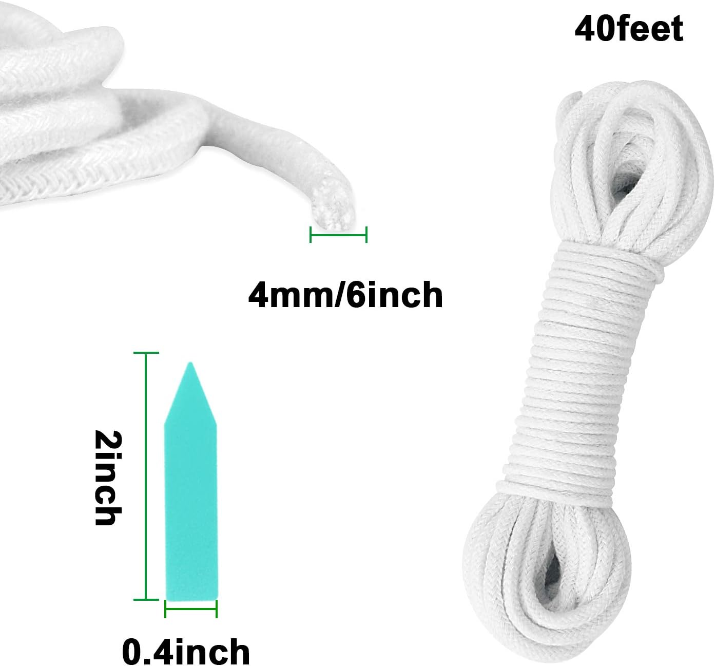 Cuerda algodón mecha riego automático 1/6pulg 40ft