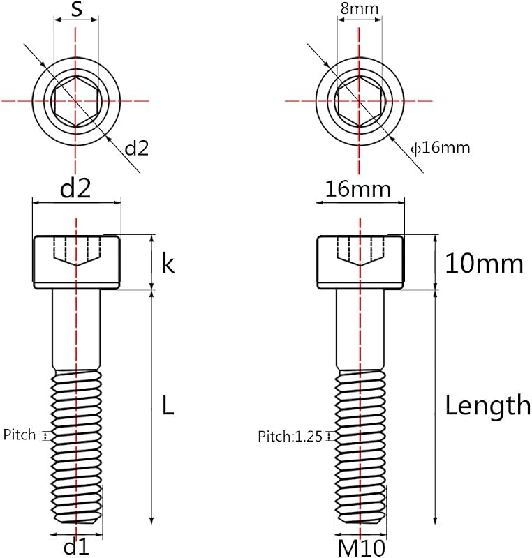 Tornillos Allen titanio M10 x 2.36" paso 0.049" pack 4
