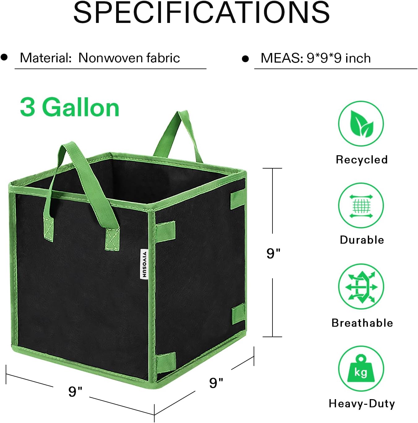 5 Pzas Bolsas Cultivo 3gal Tela Gruesa con Asas