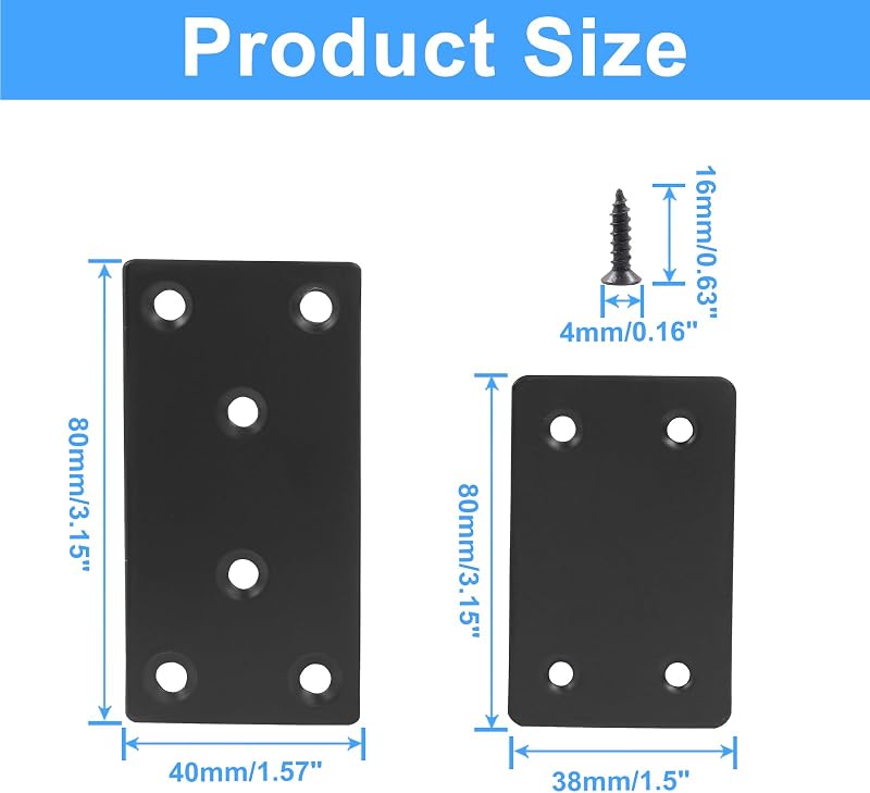 8 Soportes planos negros para muebles y estantes 3.15x1.5pulg