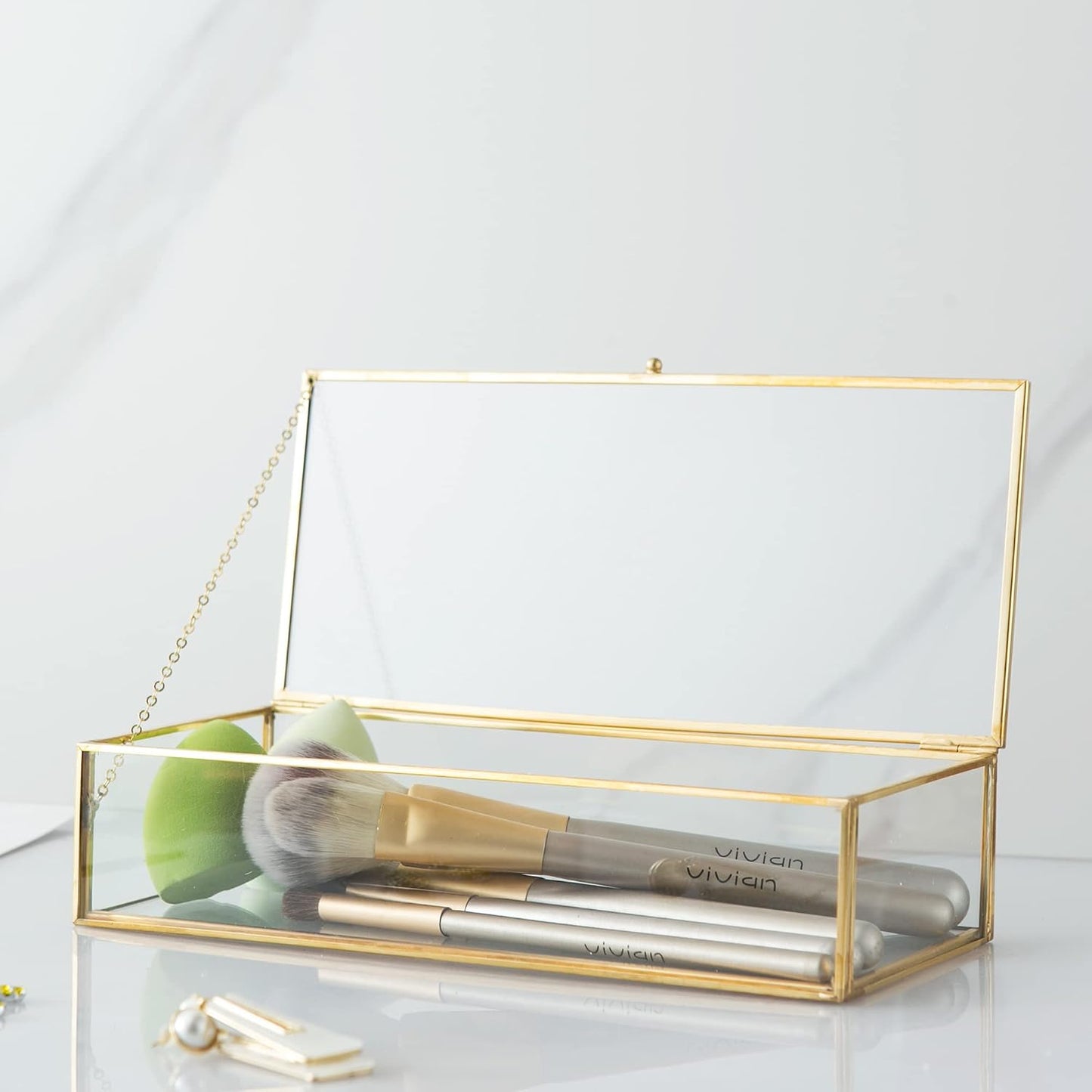 Joyero cristal vintage con bisagras caja dorada tocador