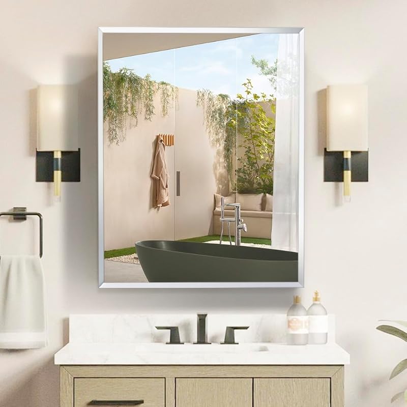 Botiquín baño aluminio espejo 24x30" puerta única
