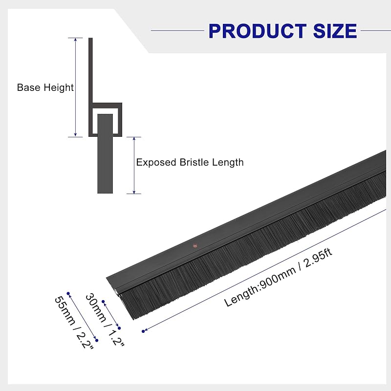 2 Cepillos Puerta Base Aluminio Forma H 1.2" Negro 35"