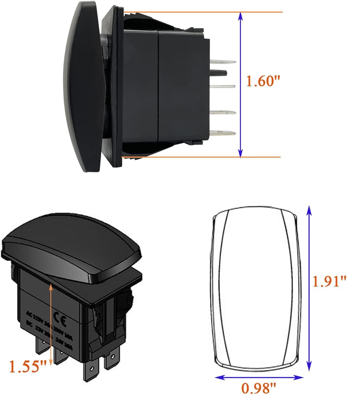Interruptor basculante LED naranja con relé intermitente