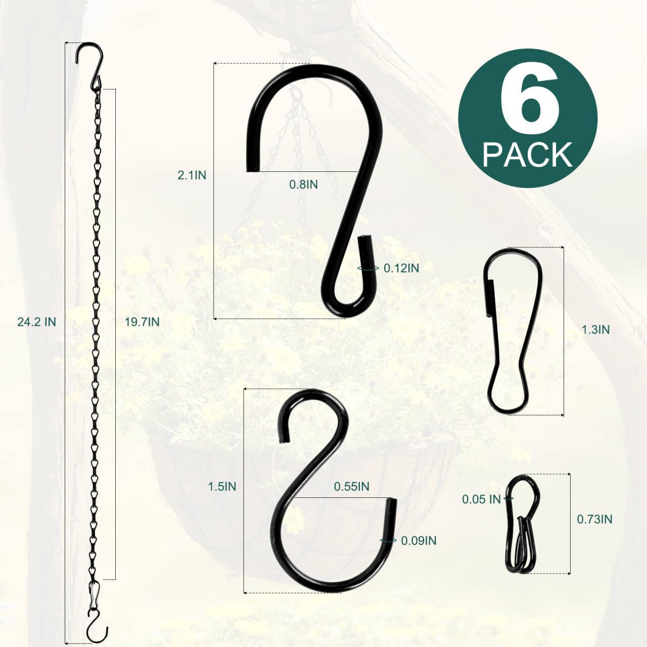 6 Cadenas Colgantes Metal Negro 24pulg con Clips