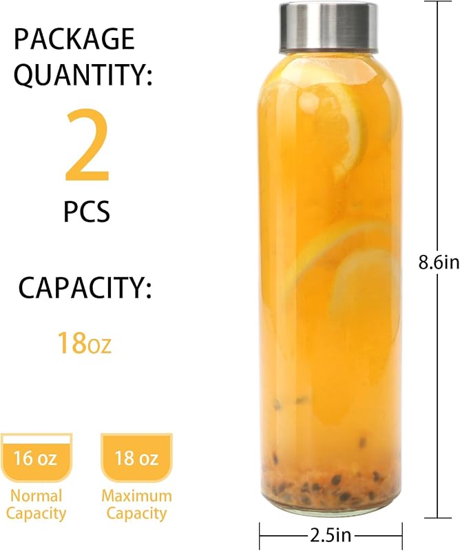 Botella vidrio 16oz con tapa acero inox reutilizable