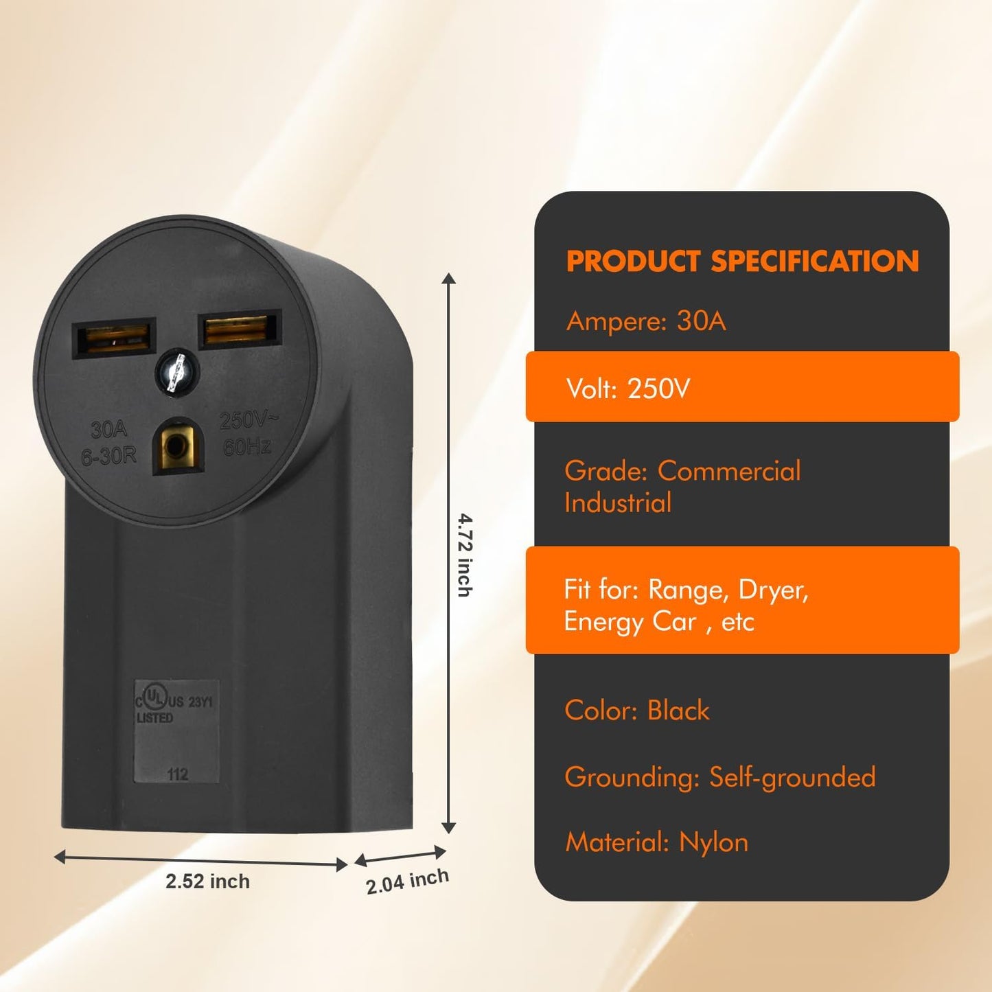 Receptáculo NEMA 6-30R 30A 125/250V UL negro