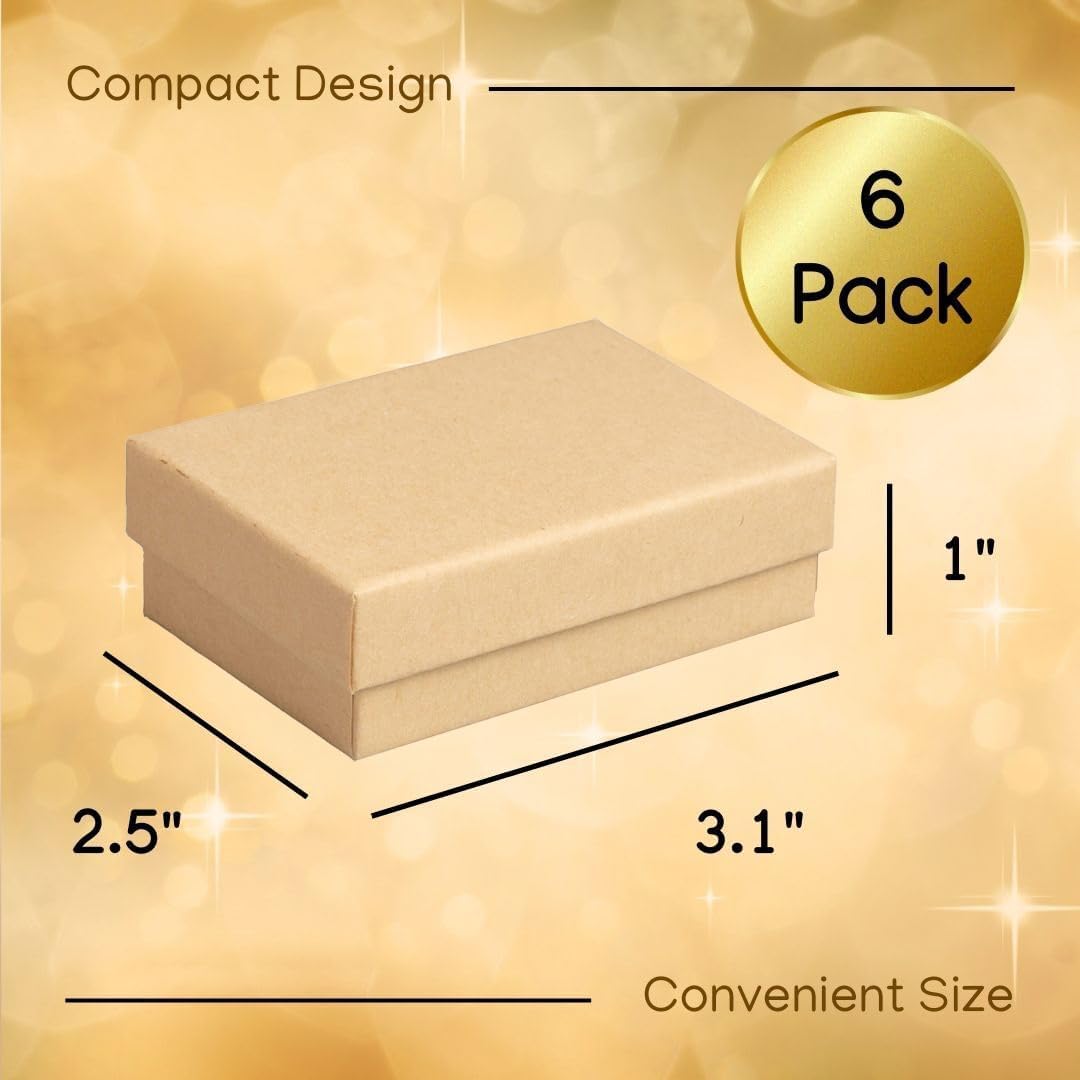 6 Pzas Cajas Regalo Joyería 3.1x2.25" Con Algodón Marrón