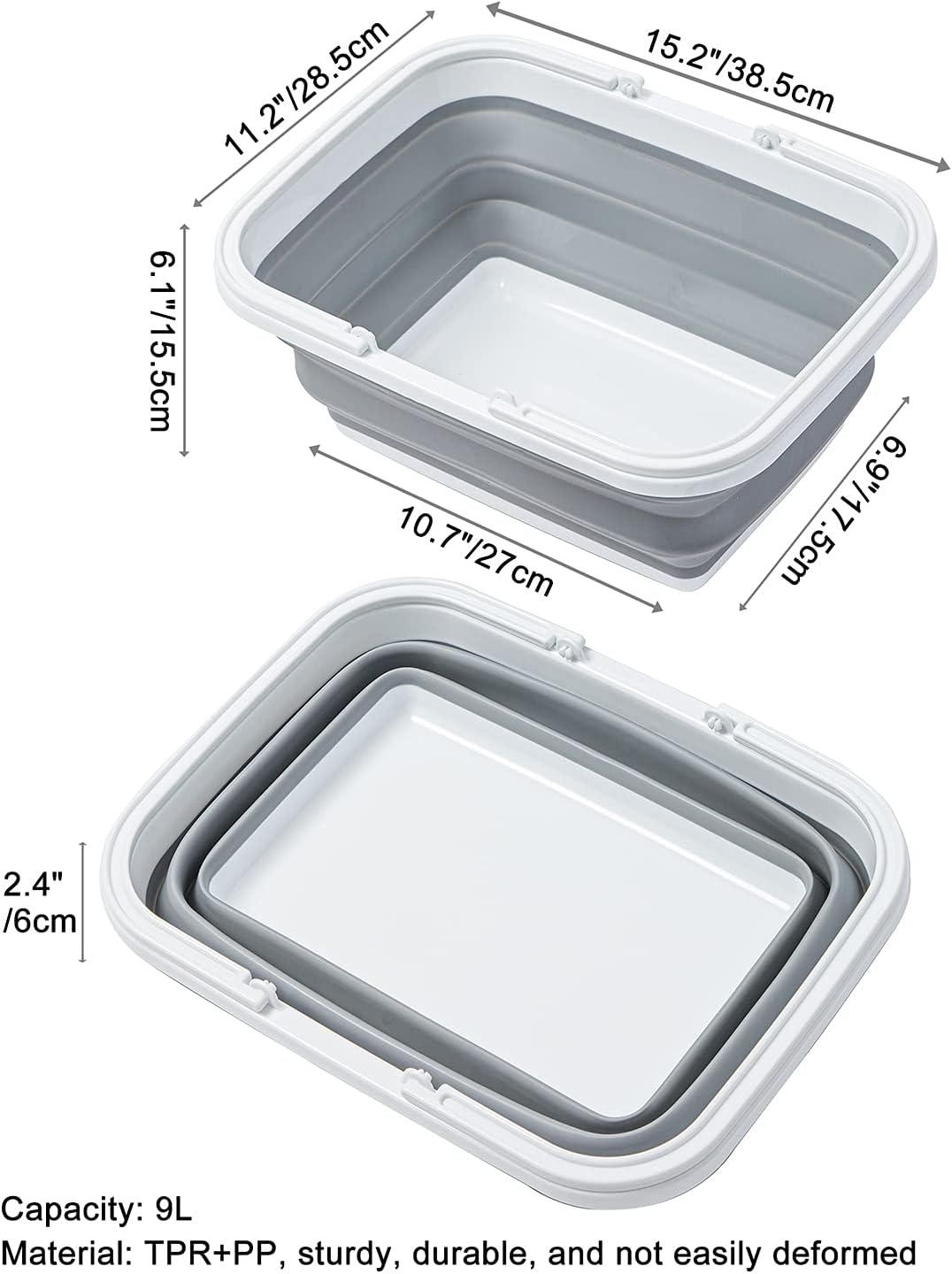 Fregadero plegable con toalla asa 9L para camping y hogar