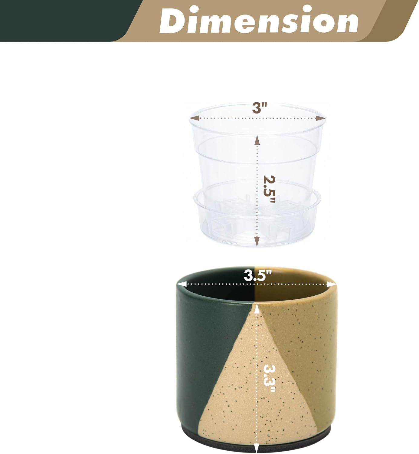 Maceta cerámica 3.5pulg con platillo desmontable drenaje interior