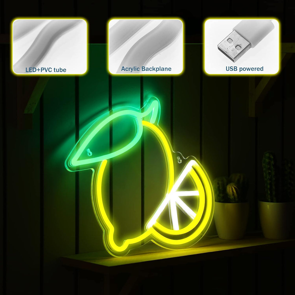 Letrero neón fruta limón aguacate sandía LED para niños