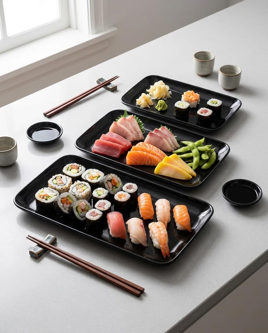 Set 3 platos rectangulares porcelana 16/14/12 pulg negra