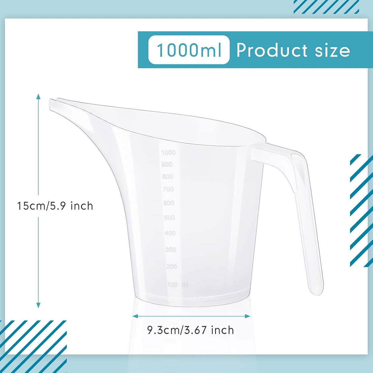 12 Pzas Jarra Medidora Plástico 33oz con Asa Boquilla