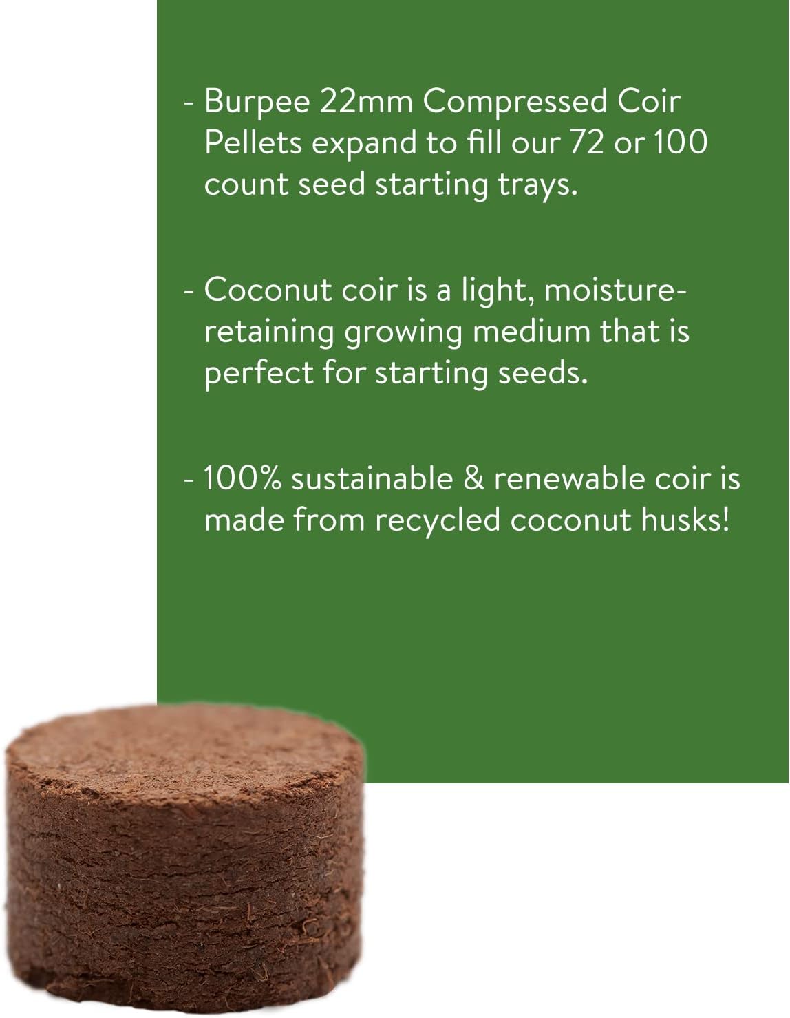 72 Unidades Pellets Semillas Coco 0.886in
