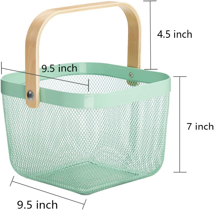 Cesta malla acero mango madera cocina baño verde