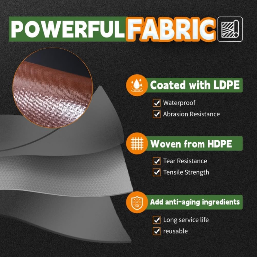 Lona 6x15ft 18mil resistente UV impermeable marrón/gris