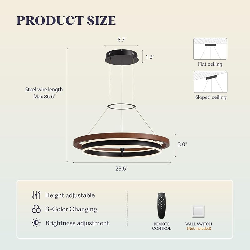 Candelabro Led Moderno 24pulg Control Remoto Estilo Granja
