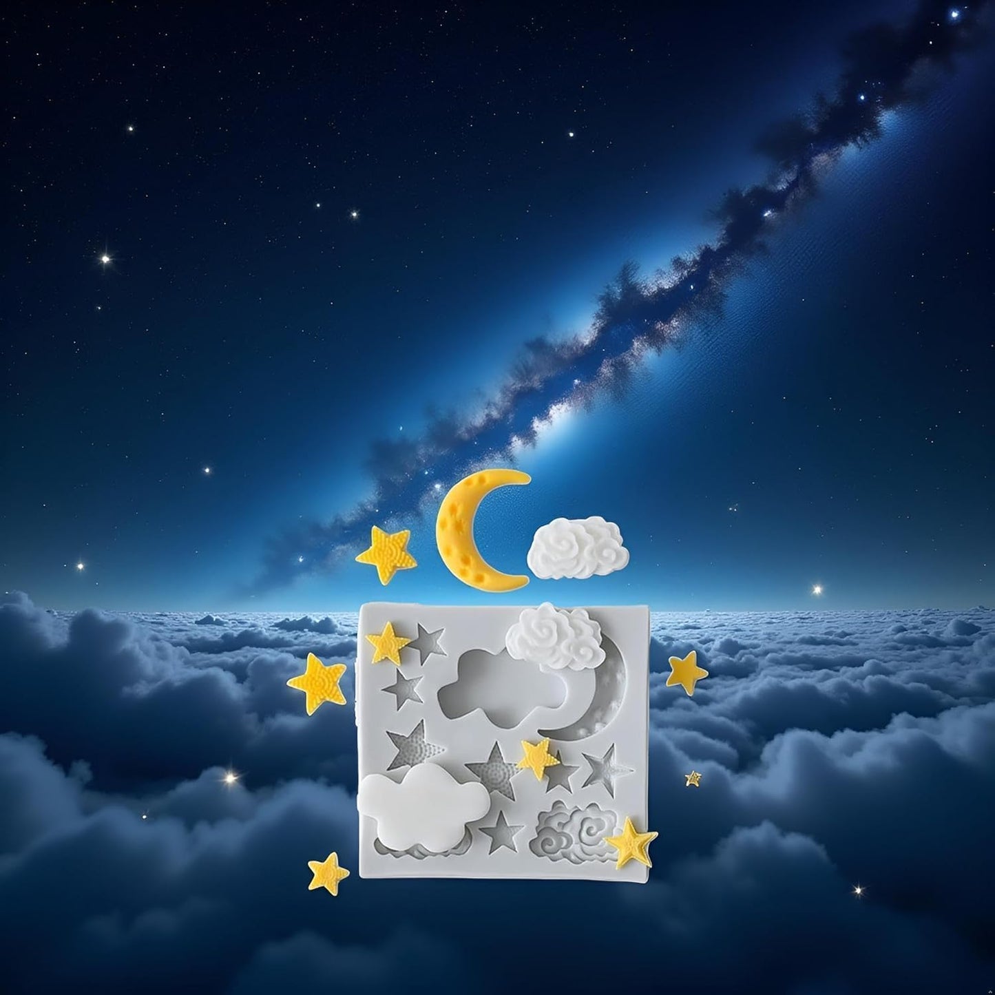 Moldes de silicona de luna y estrellas para chocolate, fondant, caramelo y decoración de pasteles