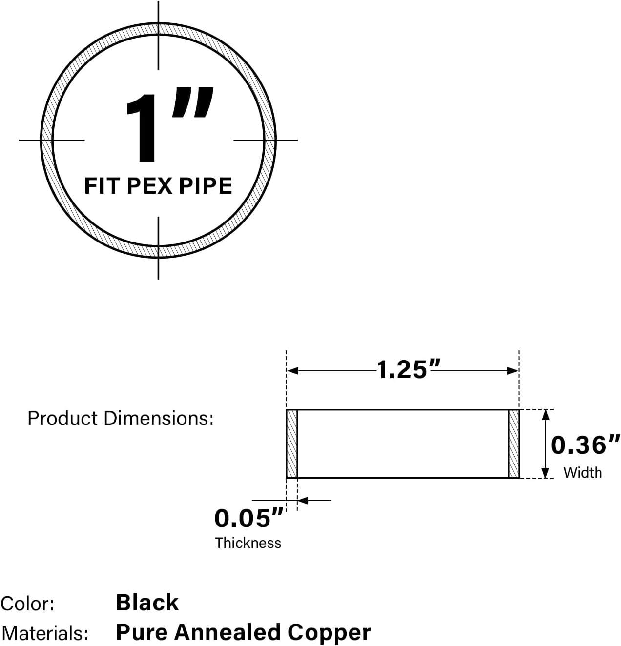 Anillos crimpado cobre 1pulg negro pack 25