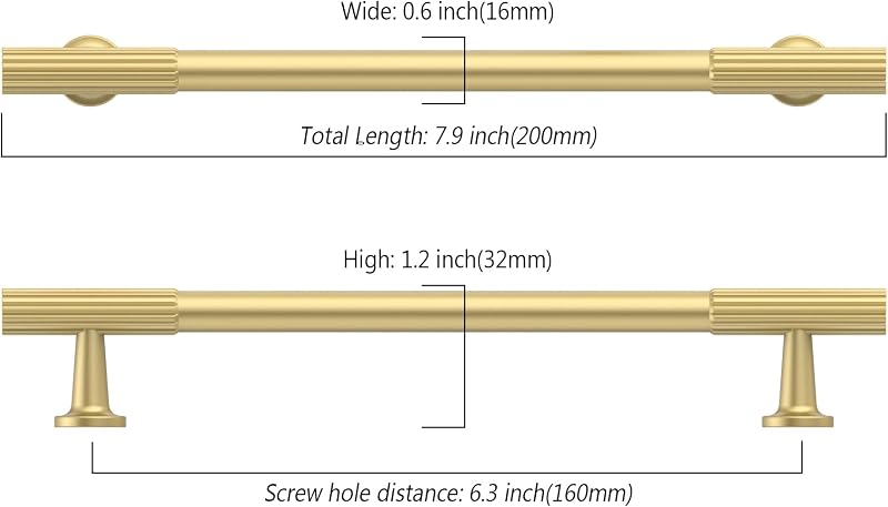 30 Tiradores Cocina 6.3" Color Dorado Cepillado