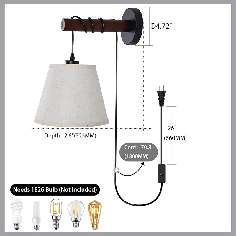 Aplique pared con luz tela interruptor dormitorio