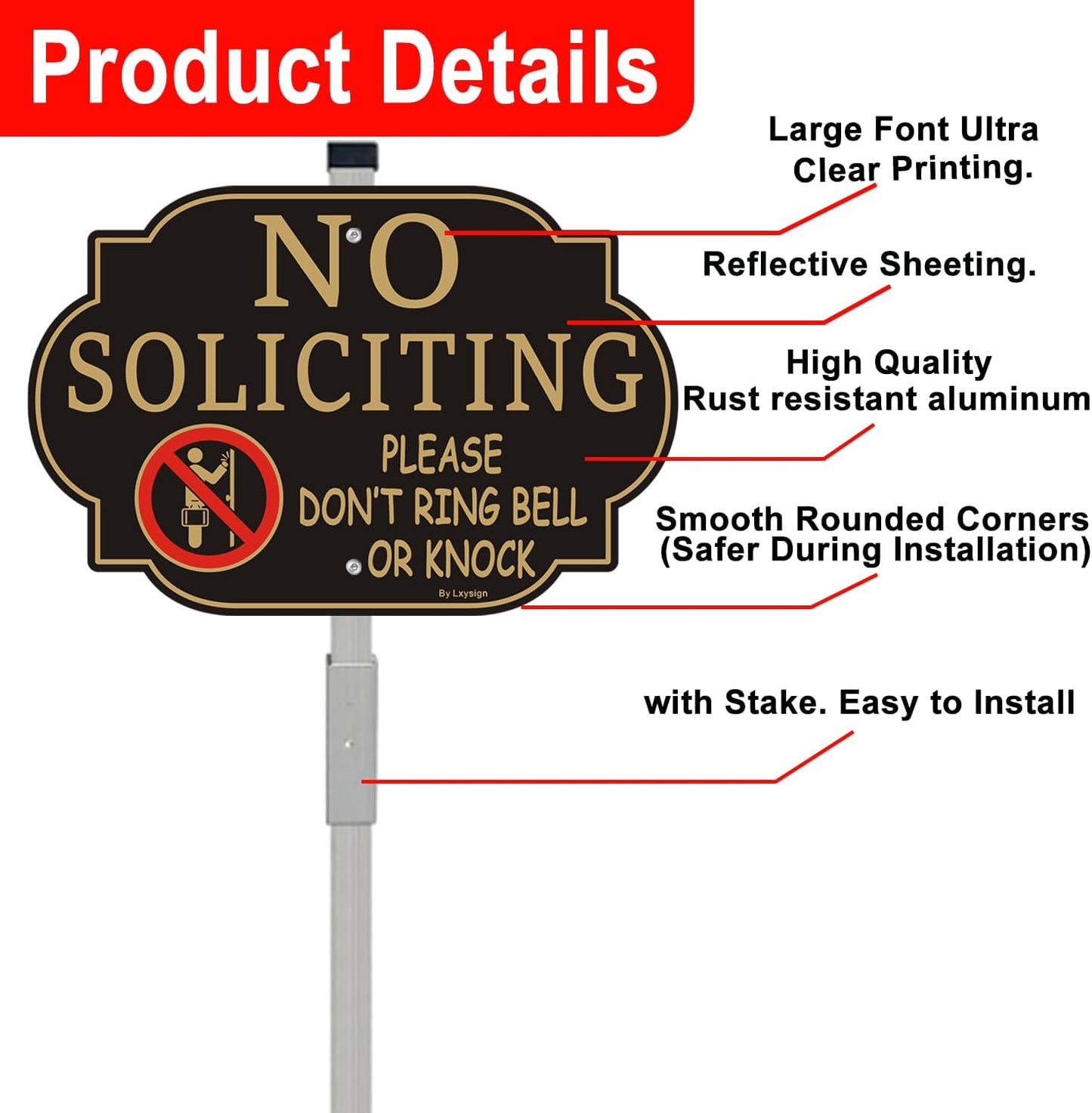 Letrero No Soliciting metal aluminio 12x8" 28" estaca
