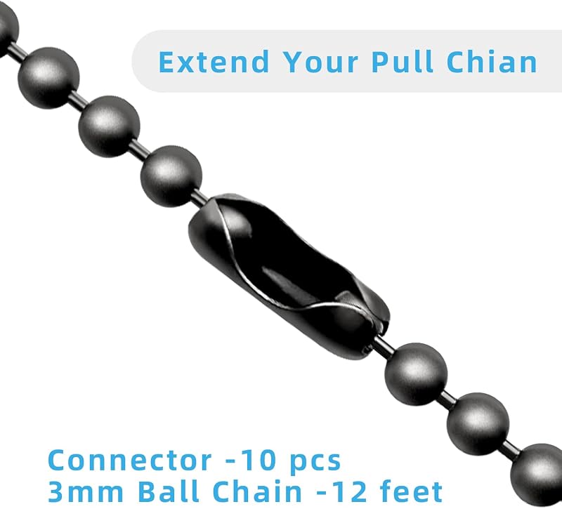 Extensor cadena tiro ventilador 12ft 3mm cuentas bola 10 conectores negro